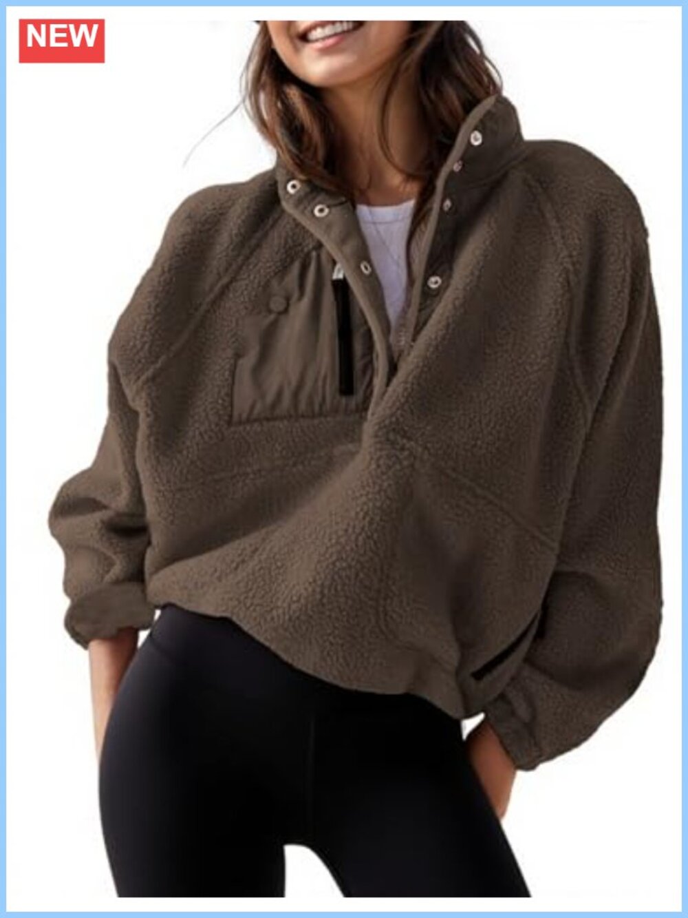 Women's Cropped Fuzzy Sherpa Fleece Pullover Jacket with Pockets